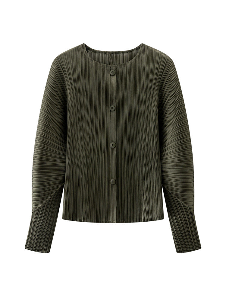 Pleated Round Neck Cardigan