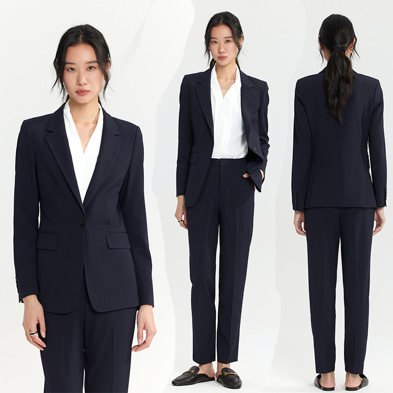 Women's Single Button Suit Jacket and Straight Pants Set