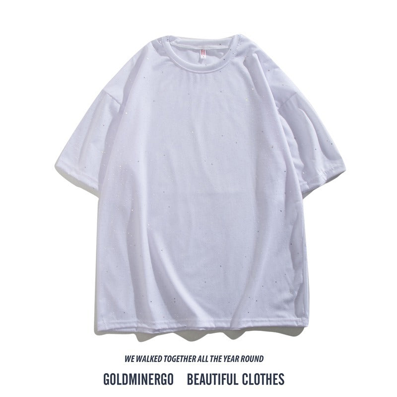 Baby?s-breath heat-transfer rhinestone short sleeve
