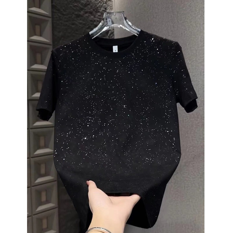 Baby?s-breath heat-transfer rhinestone short sleeve