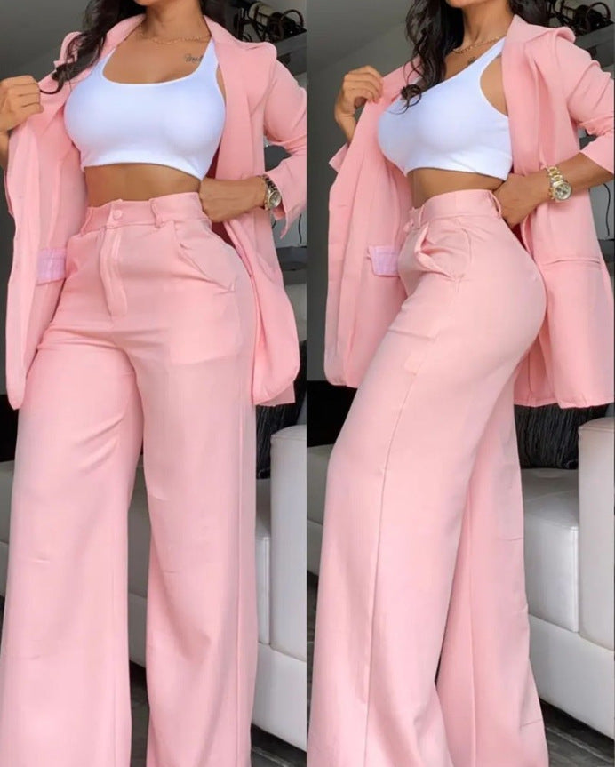 Women Elegant Solid Color Split Sleeve Lapel Suit