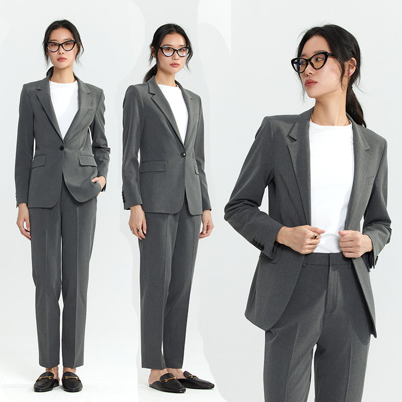 Women's Single Button Suit Jacket and Straight Pants Set