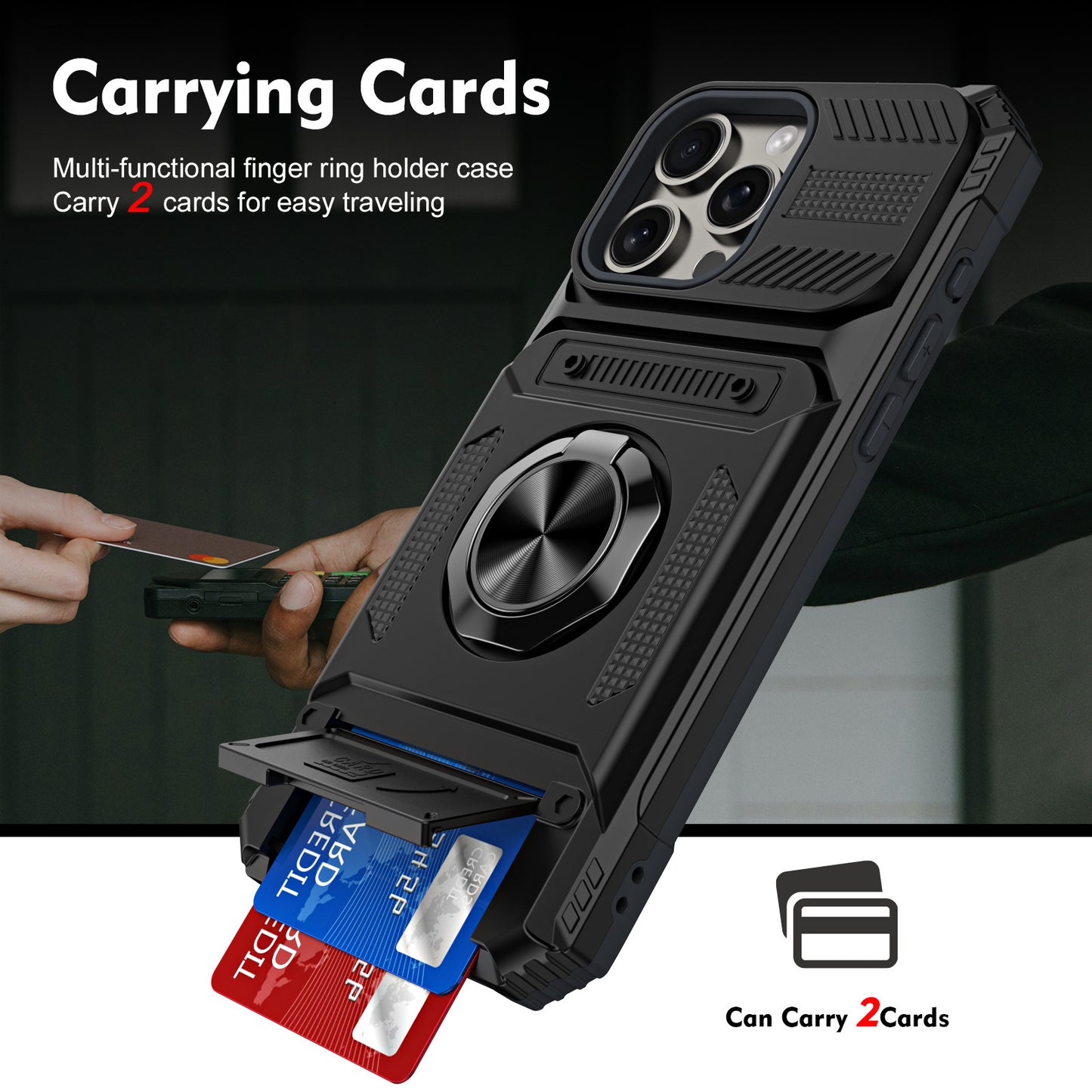 Magnetic Phone Case with Ring Holder and Card Slot