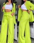 Women Elegant Solid Color Split Sleeve Lapel Suit