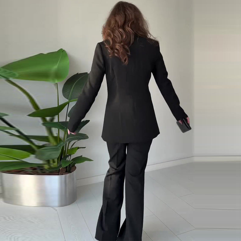 Long-sleeved slimming black two-piece suit