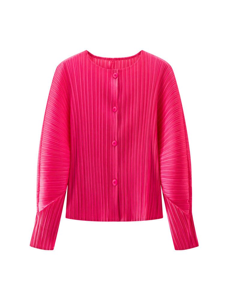 Pleated Round Neck Cardigan