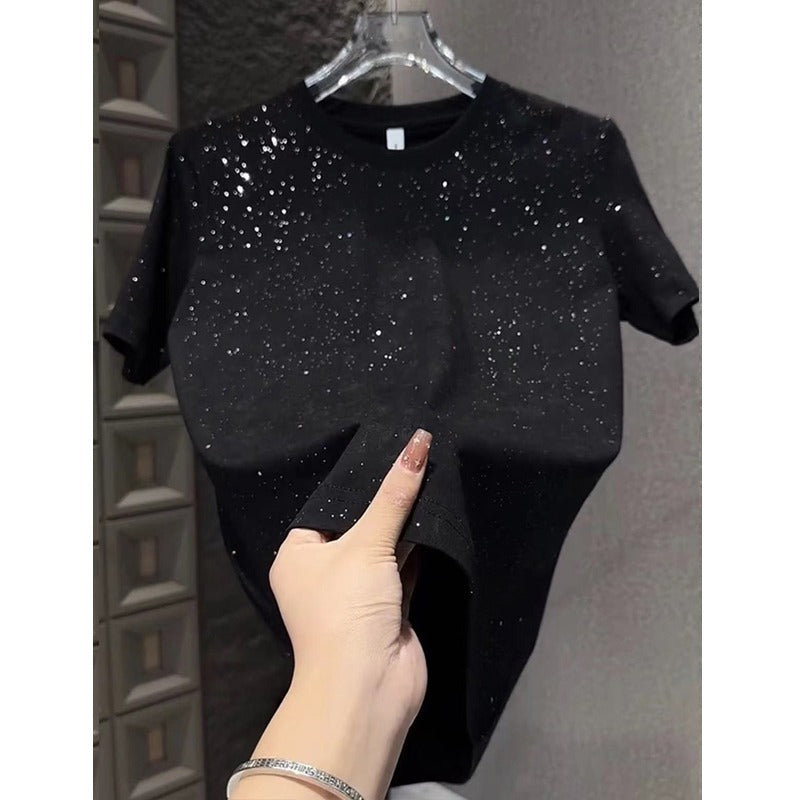 Baby?s-breath heat-transfer rhinestone short sleeve