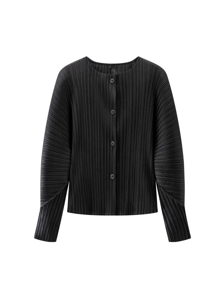 Pleated Round Neck Cardigan