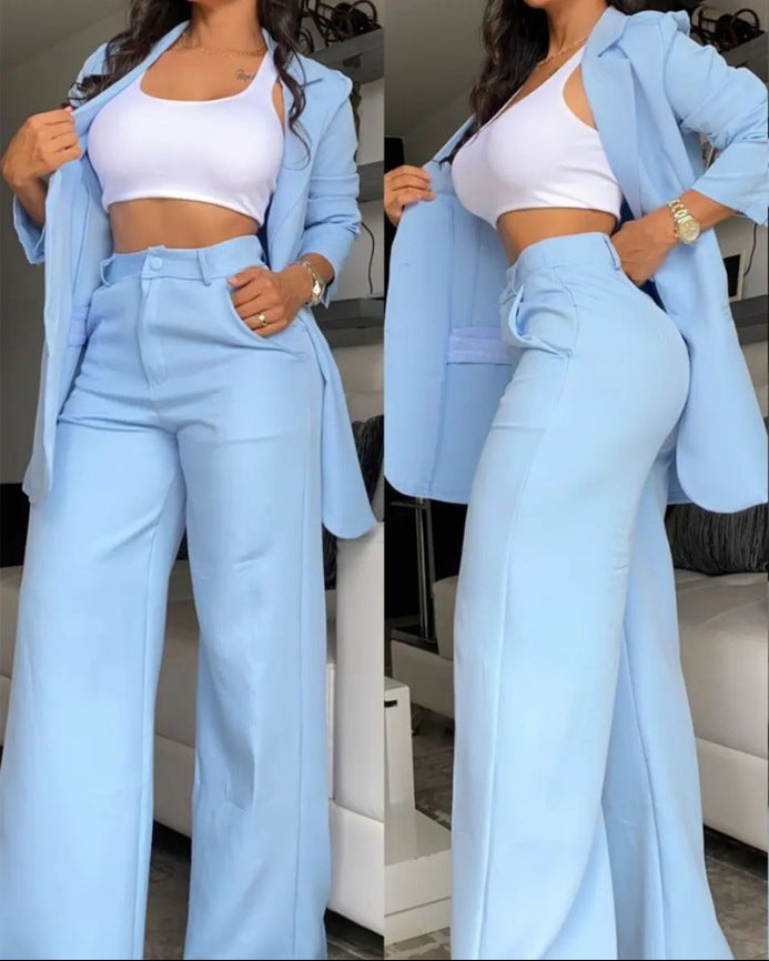 Women Elegant Solid Color Split Sleeve Lapel Suit