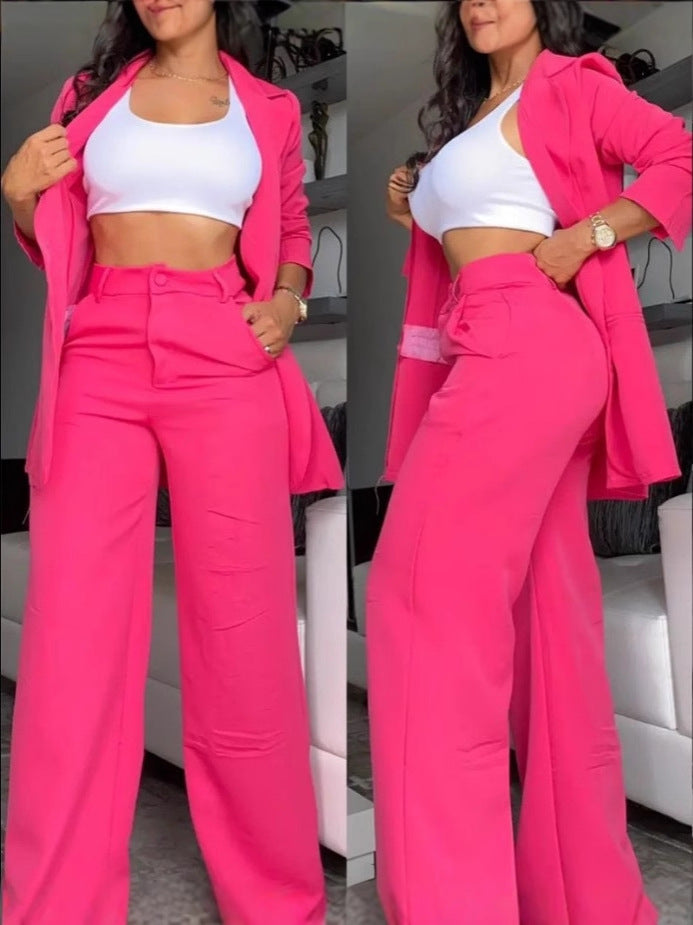Women Elegant Solid Color Split Sleeve Lapel Suit