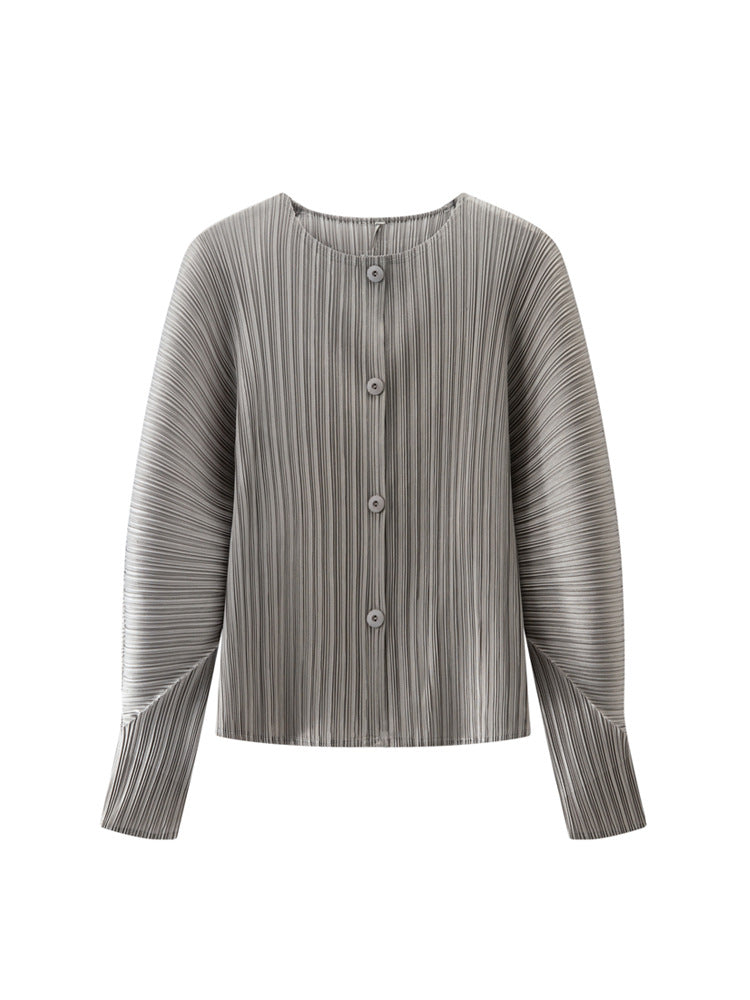 Pleated Round Neck Cardigan