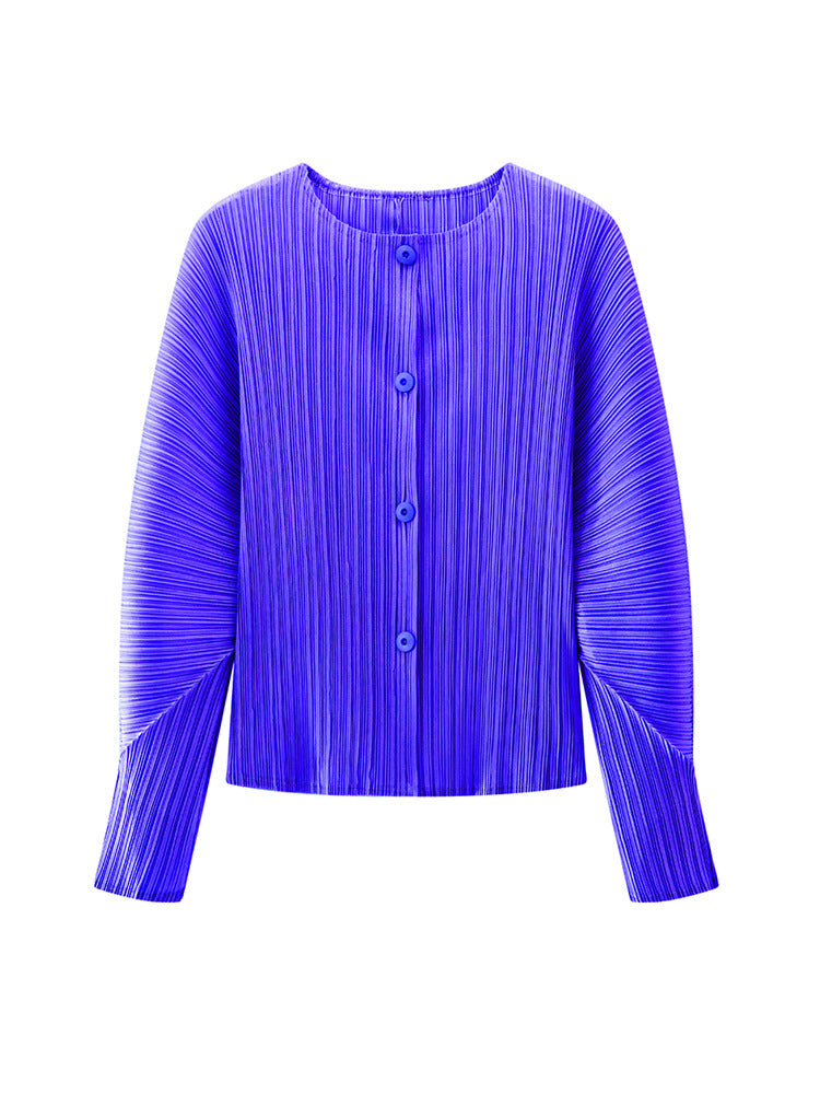 Pleated Round Neck Cardigan