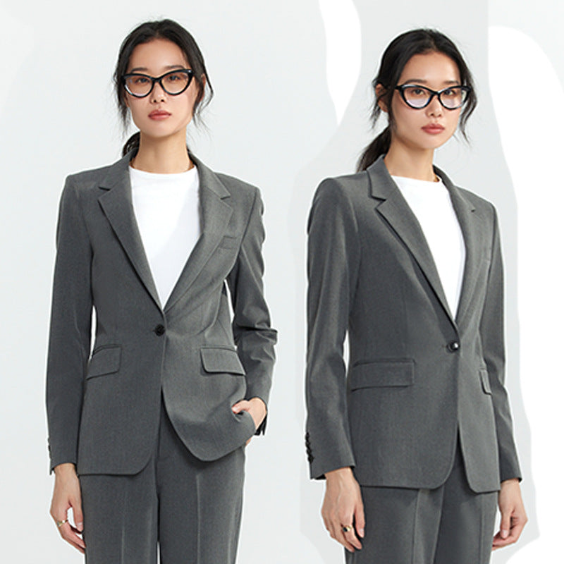 Women's Single Button Suit Jacket and Straight Pants Set