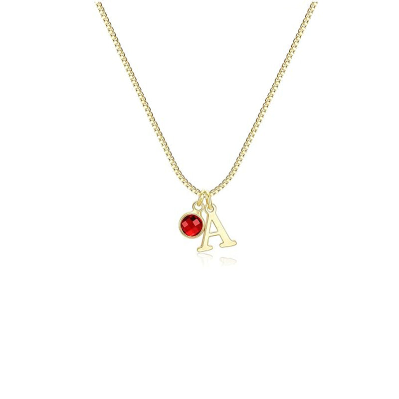 Women's 14K Gold Plated Initial Birthstone Necklace Clavicle Chain