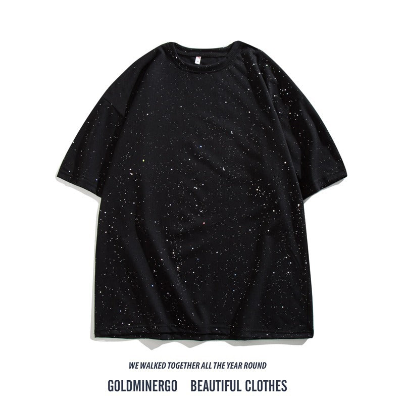 Baby?s-breath heat-transfer rhinestone short sleeve