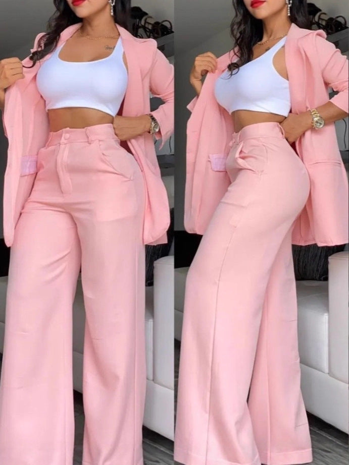 Women Elegant Solid Color Split Sleeve Lapel Suit