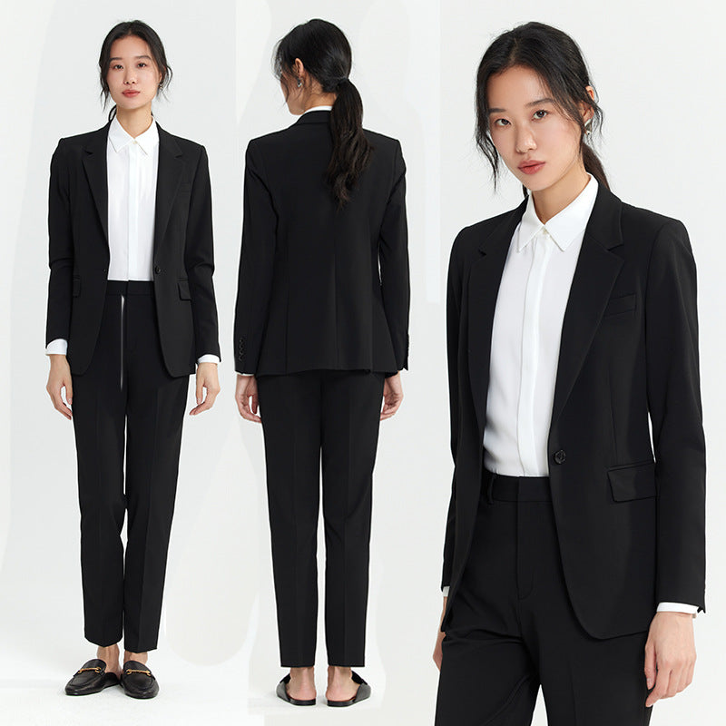 Women's Single Button Suit Jacket and Straight Pants Set
