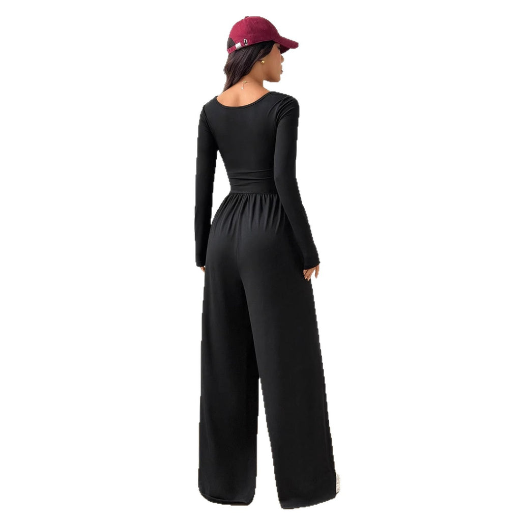 Square Neck Long Sleeve Wide Leg Jumpsuit