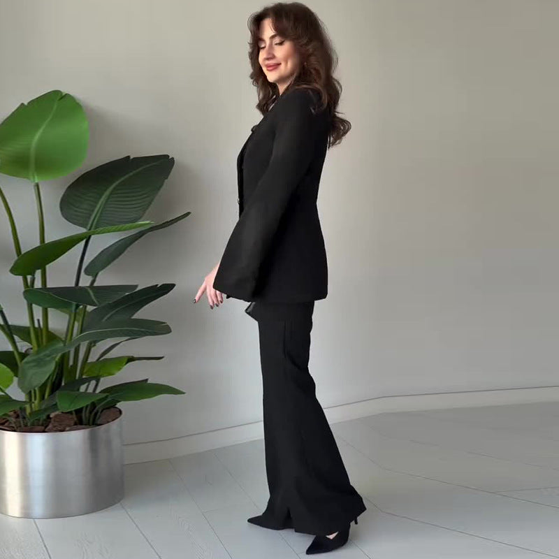 Long-sleeved slimming black two-piece suit