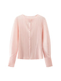 Pleated Round Neck Cardigan