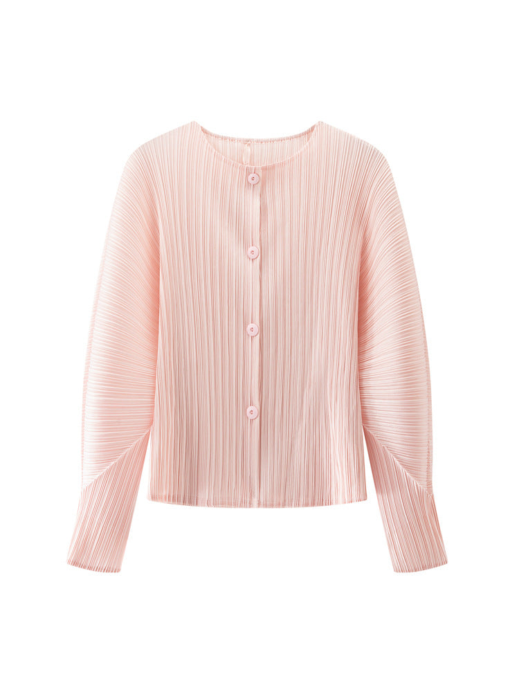 Pleated Round Neck Cardigan