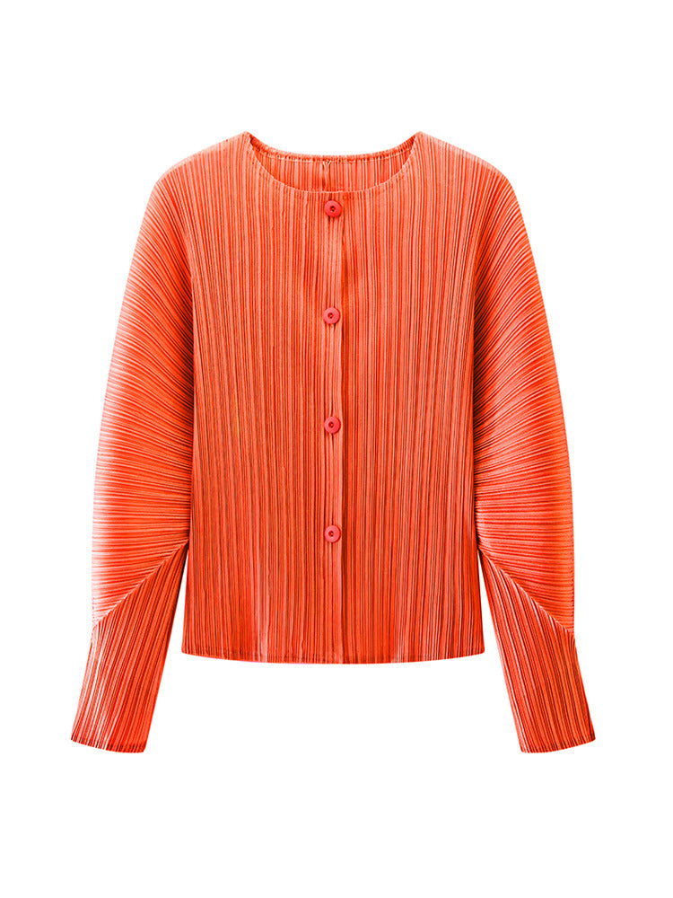 Pleated Round Neck Cardigan
