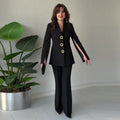 Long-sleeved slimming black two-piece suit