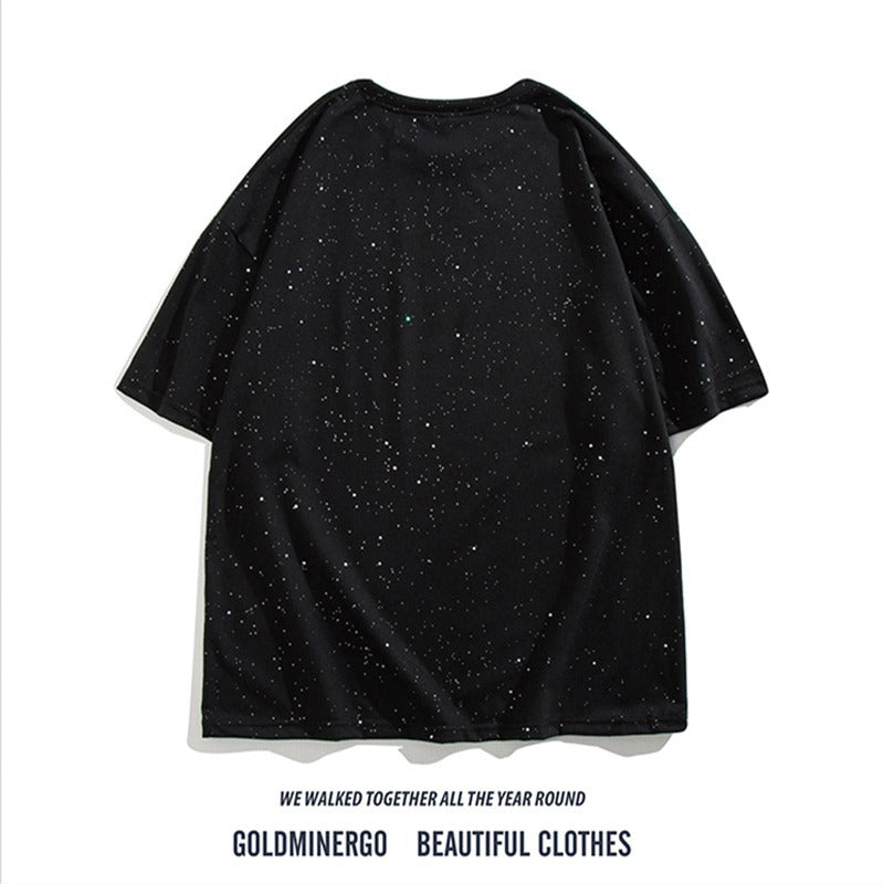 Baby?s-breath heat-transfer rhinestone short sleeve