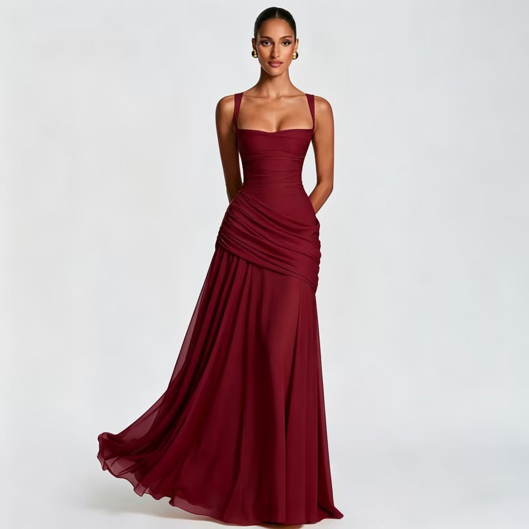 Elegant Ruched Waist Sleeveless Dress
