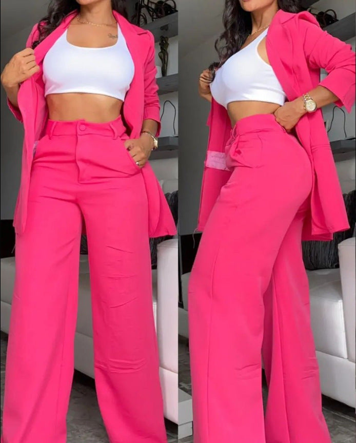Women Elegant Solid Color Split Sleeve Lapel Suit