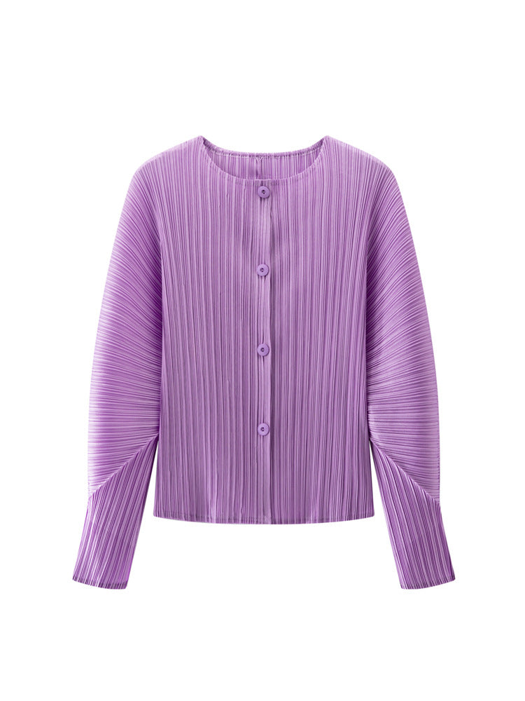 Pleated Round Neck Cardigan